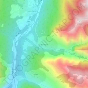 Mappa topografica Villars Heyssier, altitudine, rilievo