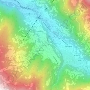 Mappa topografica Bruson, altitudine, rilievo