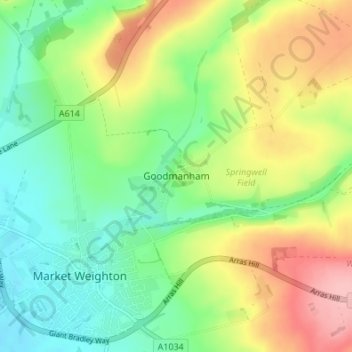 Mappa topografica Goodmanham, altitudine, rilievo