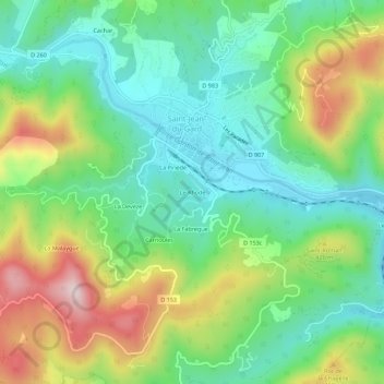 Mappa topografica Le Rhode, altitudine, rilievo