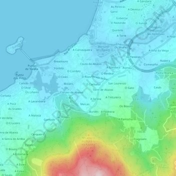 Mappa topografica O Cotarelo, altitudine, rilievo