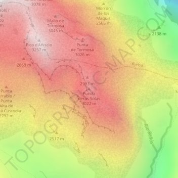 Mappa topografica Punta de las Olas, altitudine, rilievo