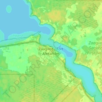 Mappa topografica Zaagiing / Fort Alexander, altitudine, rilievo