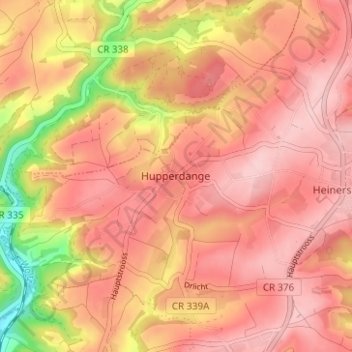 Mappa topografica Hupperdange, altitudine, rilievo