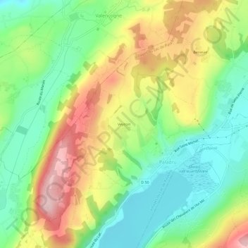 Mappa topografica Veyssin, altitudine, rilievo