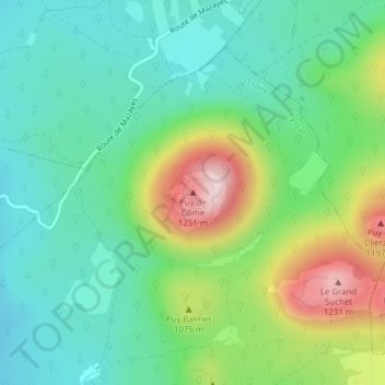 Mappa topografica Puy de Côme, altitudine, rilievo