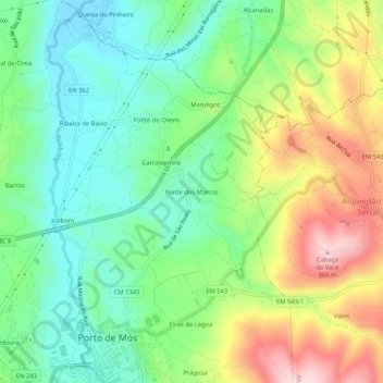 Mappa topografica Fonte dos Marcos, altitudine, rilievo