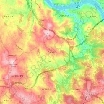 Mappa topografica Sandim, altitudine, rilievo