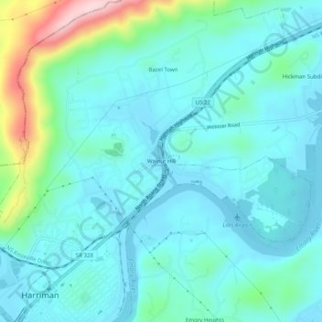Mappa topografica Walnut Hill, altitudine, rilievo