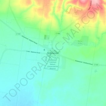 Mappa topografica Rokewood, altitudine, rilievo