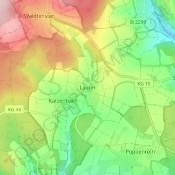 Mappa topografica Lauter, altitudine, rilievo