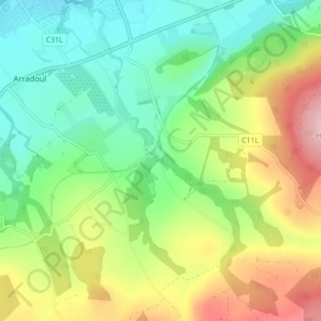 Mappa topografica Drybridge, altitudine, rilievo