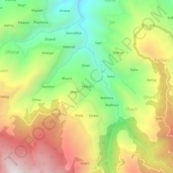 Mappa topografica Pharal, altitudine, rilievo