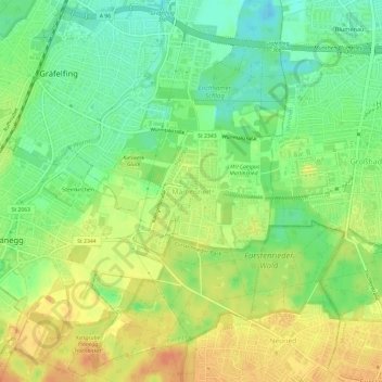 Mappa topografica Martinsried, altitudine, rilievo