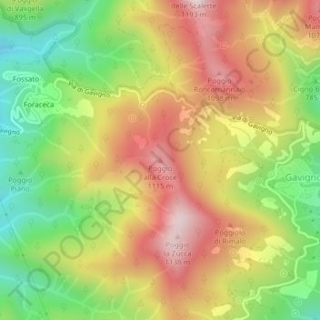 Mappa topografica Poggio alla Croce, altitudine, rilievo