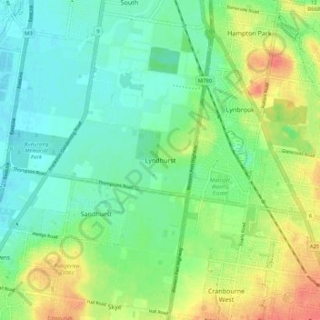 Mappa topografica Lyndhurst, altitudine, rilievo