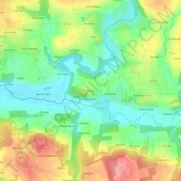 Mappa topografica Kerigo, altitudine, rilievo