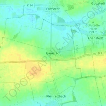 Mappa topografica Gamstädt, altitudine, rilievo