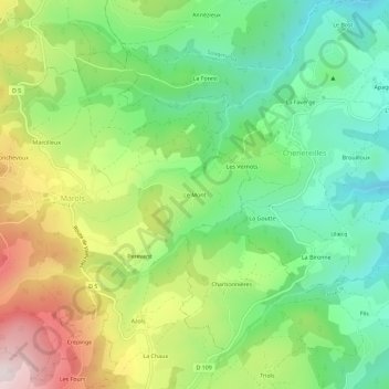 Mappa topografica Le Mont, altitudine, rilievo