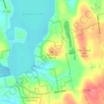 Mappa topografica Apple Hill, altitudine, rilievo