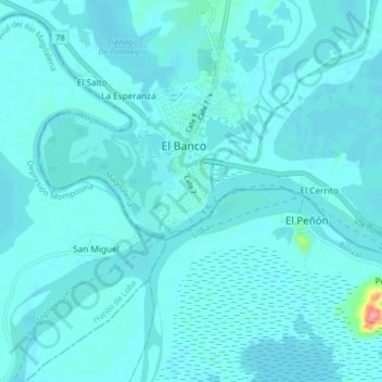 Mappa topografica El Banco, altitudine, rilievo