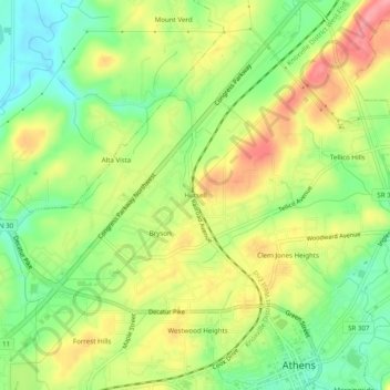 Mappa topografica Hutsell, altitudine, rilievo