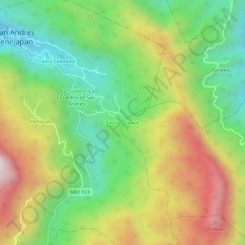 Mappa topografica Encino Grande, altitudine, rilievo
