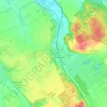 Mappa topografica Walleshausen, altitudine, rilievo