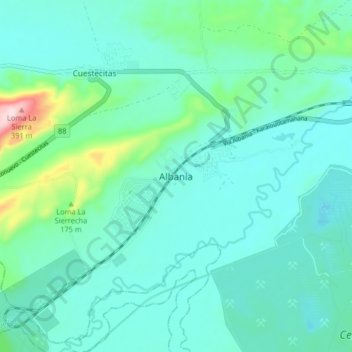 Mappa topografica Albania, altitudine, rilievo