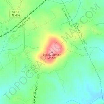 Mappa topografica Pilot Mountain, altitudine, rilievo