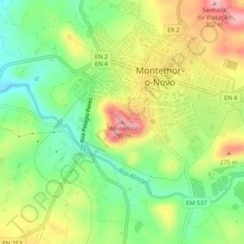 Mappa topografica Montemor, altitudine, rilievo