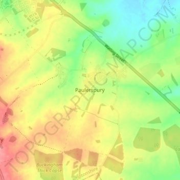 Mappa topografica Paulerspury, altitudine, rilievo