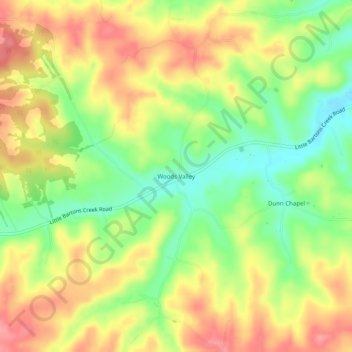 Mappa topografica Woods Valley, altitudine, rilievo