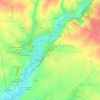 Mappa topografica Chambron, altitudine, rilievo