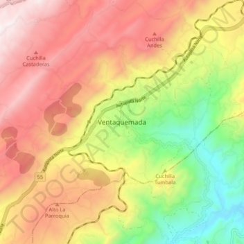 Mappa topografica Ventaquemada, altitudine, rilievo