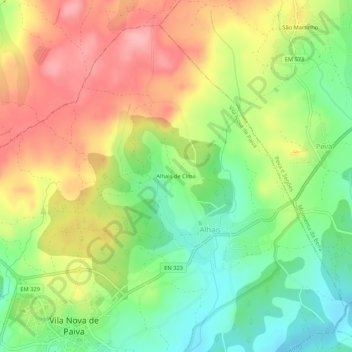 Mappa topografica Alhais de Cima, altitudine, rilievo
