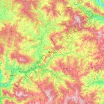 Mappa topografica Almora, altitudine, rilievo