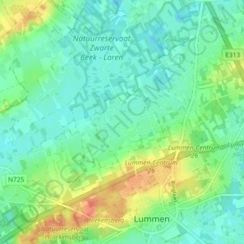 Mappa topografica Laren, altitudine, rilievo