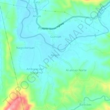 Mappa topografica Angin, altitudine, rilievo