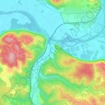 Mappa topografica Mareuil, altitudine, rilievo