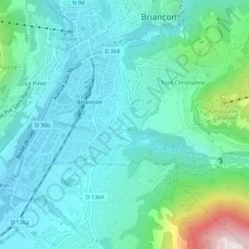 Mappa topografica Pont de Cervières, altitudine, rilievo