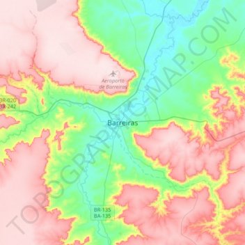 Mappa topografica Barreiras, altitudine, rilievo