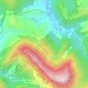 Mappa topografica Lasarte, altitudine, rilievo