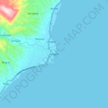 Mappa topografica Argao, altitudine, rilievo