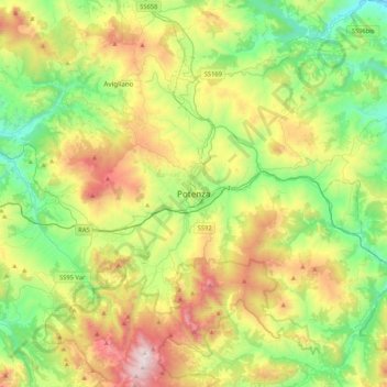 Mappa topografica Potenza, altitudine, rilievo