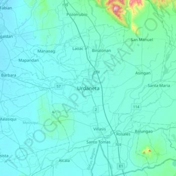 Mappa topografica Urdaneta, altitudine, rilievo