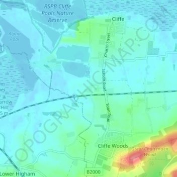 Mappa topografica Buckland, altitudine, rilievo