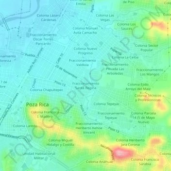 Mappa topografica Fraccionamiento Santa Regina, altitudine, rilievo