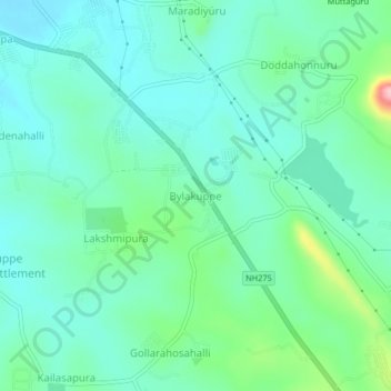 Mappa topografica Bylakuppe, altitudine, rilievo