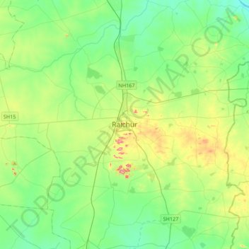 Mappa topografica Raichur, altitudine, rilievo